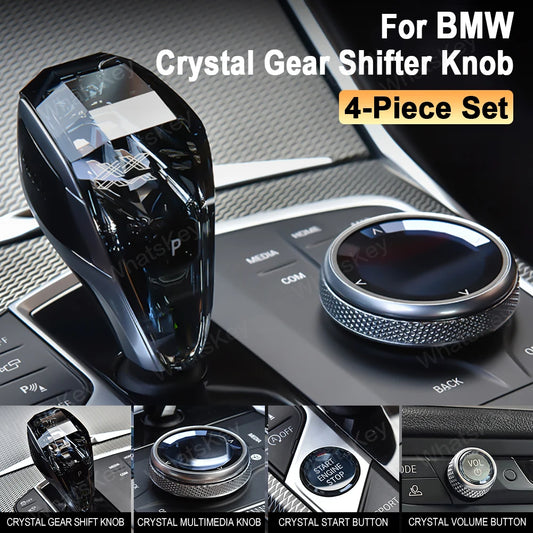 Crystal 4-Piece Set Gear Shift Knob Volume Button Fit For BMW