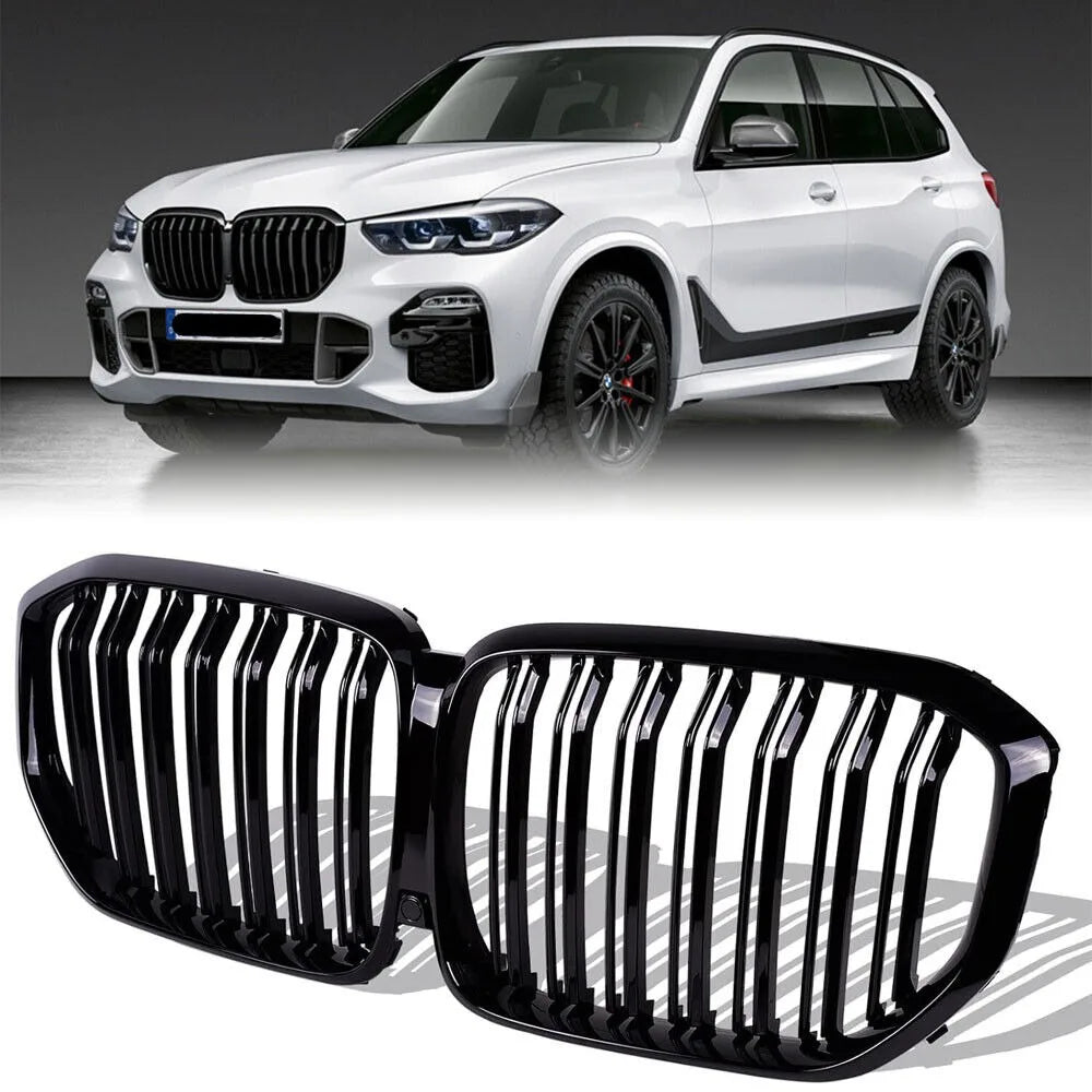 Gloss Black Front Grill Kidney Grille Double Slats For 2019-2023 BMW X5 X5M G05